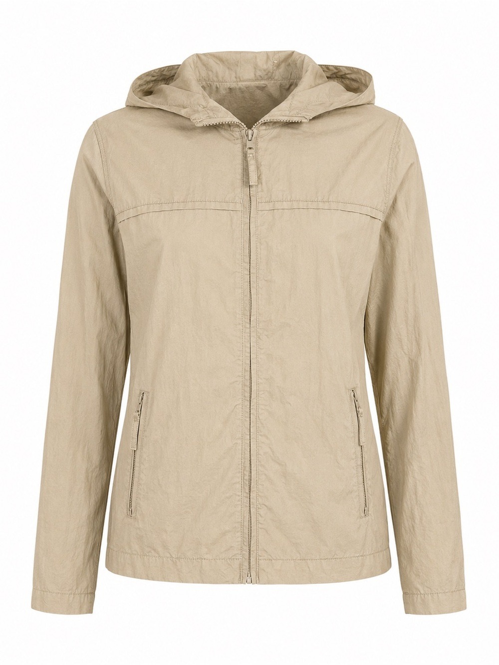 Bass Beige Khaki Hooded Anorak Utility Jacket Full Zip Large